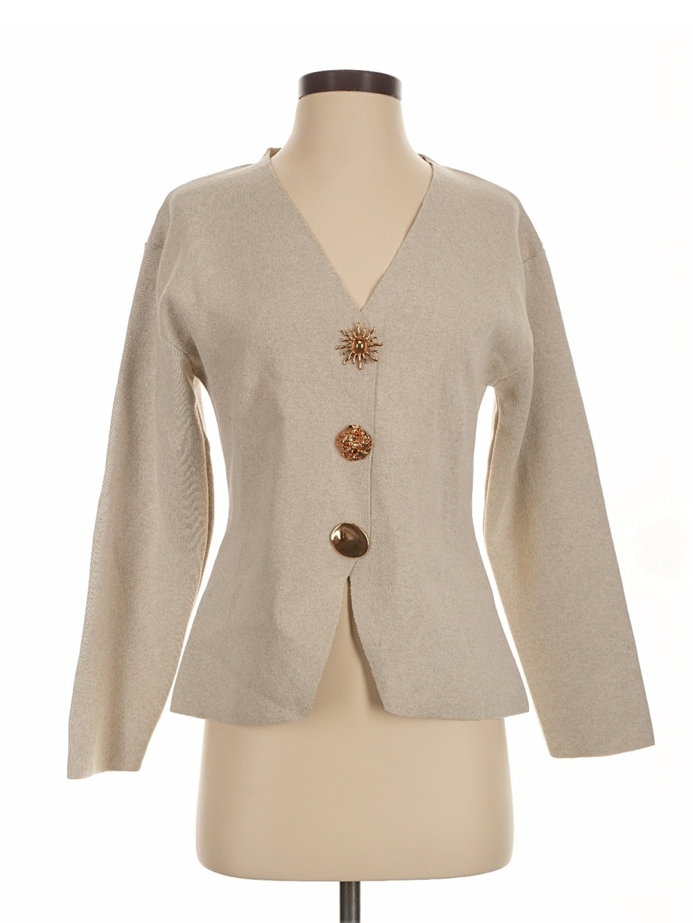 Mango Beige V-Neck Buttoned Blazer with Decorative Buttons